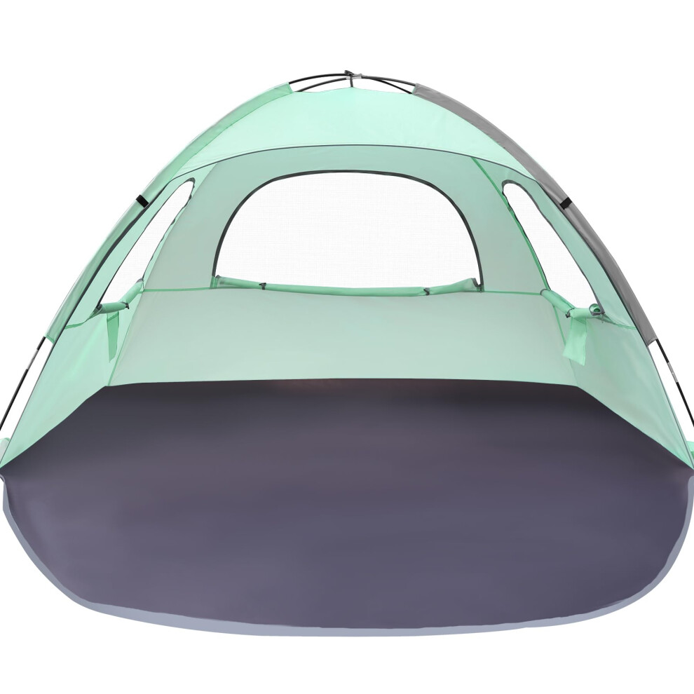 Tente de plage WhiteFang anti-UV, abri solaire portable pour 4 personnes, plancher extensible avec 3 fen   tres en maille ventil   e, sac de transpor