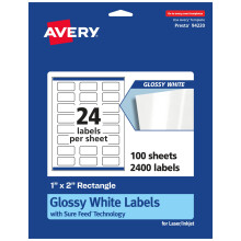 Avery Glossy White Rectangle Labels With Sure Feed 1"""" x 2"""" 2 400 Count Print-to-The-Edge Permanent Adhesive Laser/Inkjet Printable