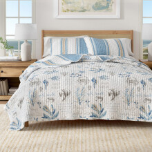 3-delige King / California King microvezel dekbedset met shams - Omkeerbare strepen / kustprint Lichtgewicht gelaagde beddengoedset - Nautische sprei