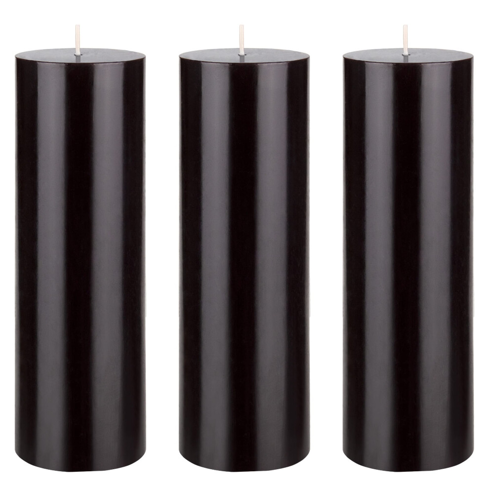 Mega Candles - 3 Velas De Pilar Negras S Lidas Sin Aroma, Cera Premium Vertida A Mano, 7,6 X 23 Cm, Para Decoraci N Del Hogar, Spas, Bodas, Celeb-image