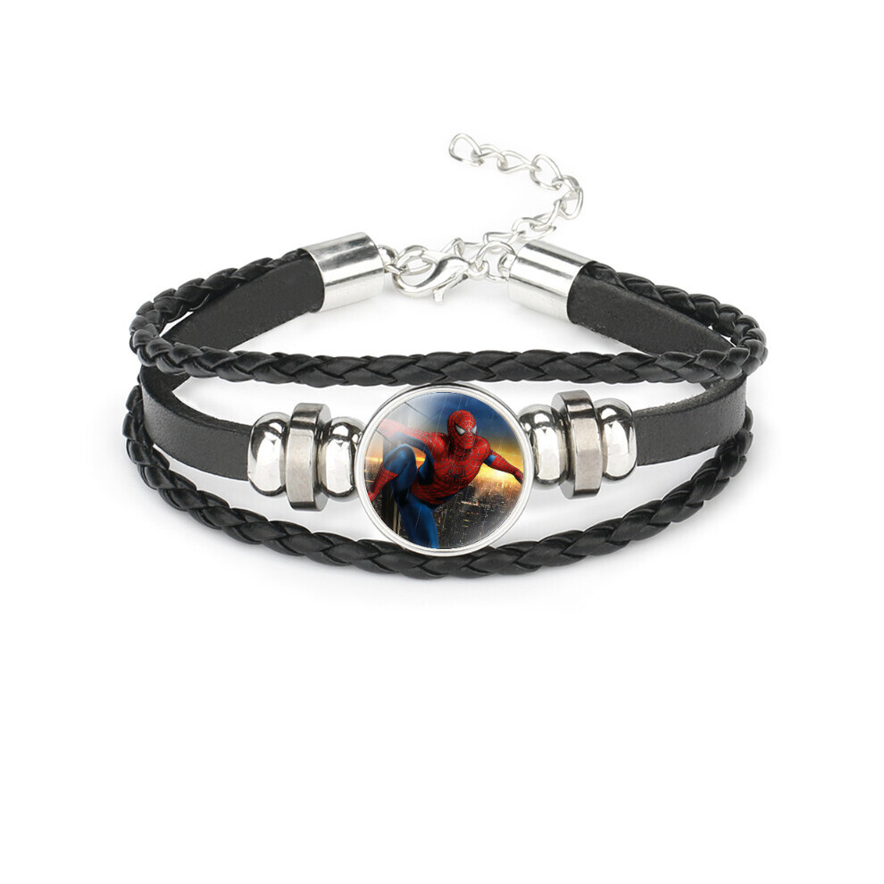 (01011) Bracelet Avengers en cuir noir avec pierre du temps élégant