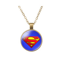 (06) Vintage Time Superman Gem Collier Pendentif Style de Bande Dessinée