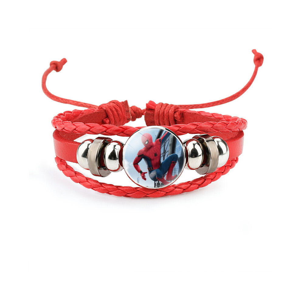 (1115) Bracelet en cuir rouge, bijoux tendance unisexe avec personnage de dessin animé