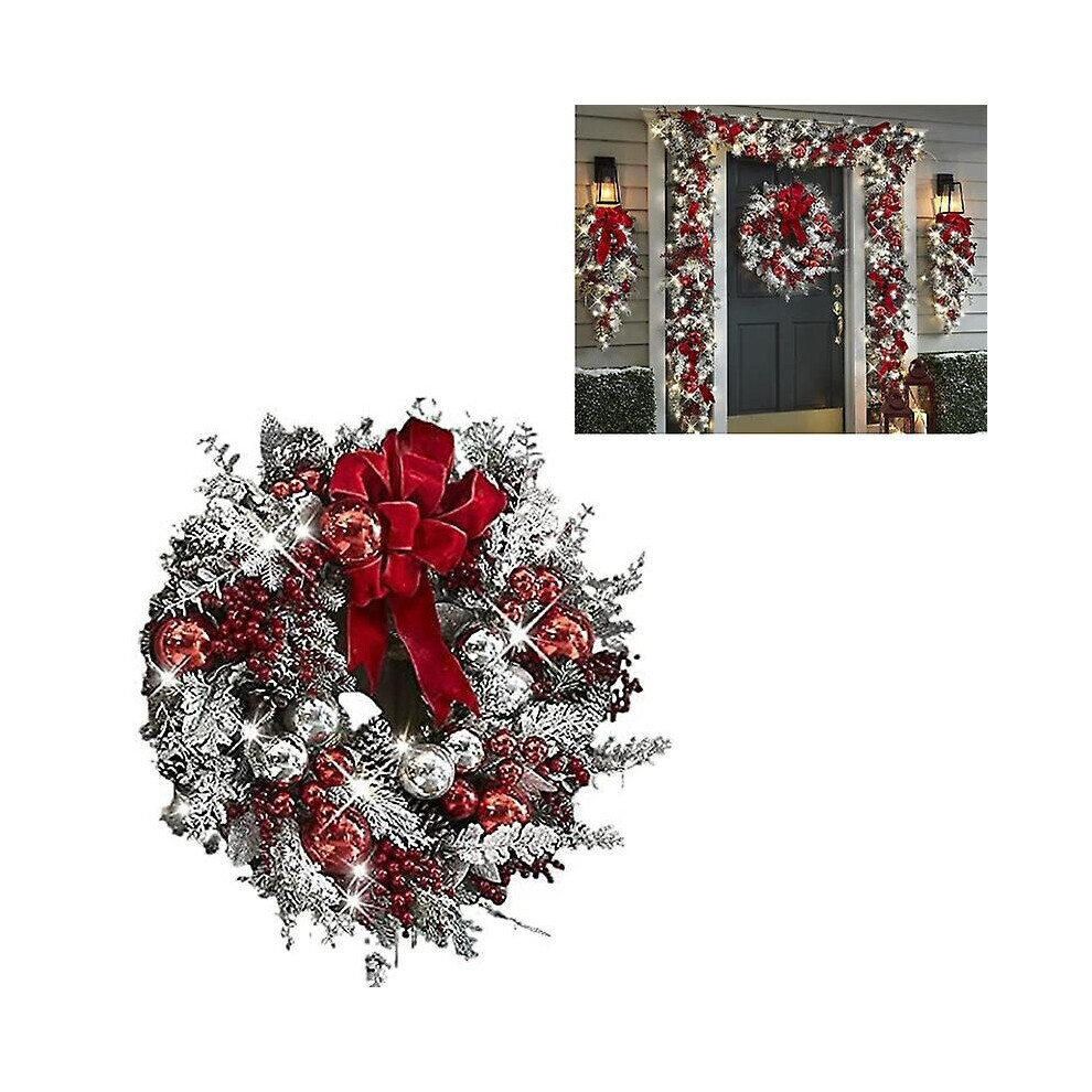 (Couronne de 35 cm) couronne de noël pour porte d'entrée, garniture de vacances rouge et blanche, décoration