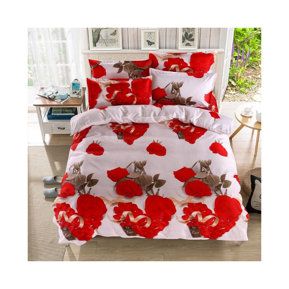 (A) Parure de lit avec housse de couette et taies d'oreiller, motif floral 3D, drap-housse.