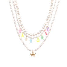 (Ange) Superbe collier avec pendentif en forme de cœur et d'ange en perles, style géométrique à la mode