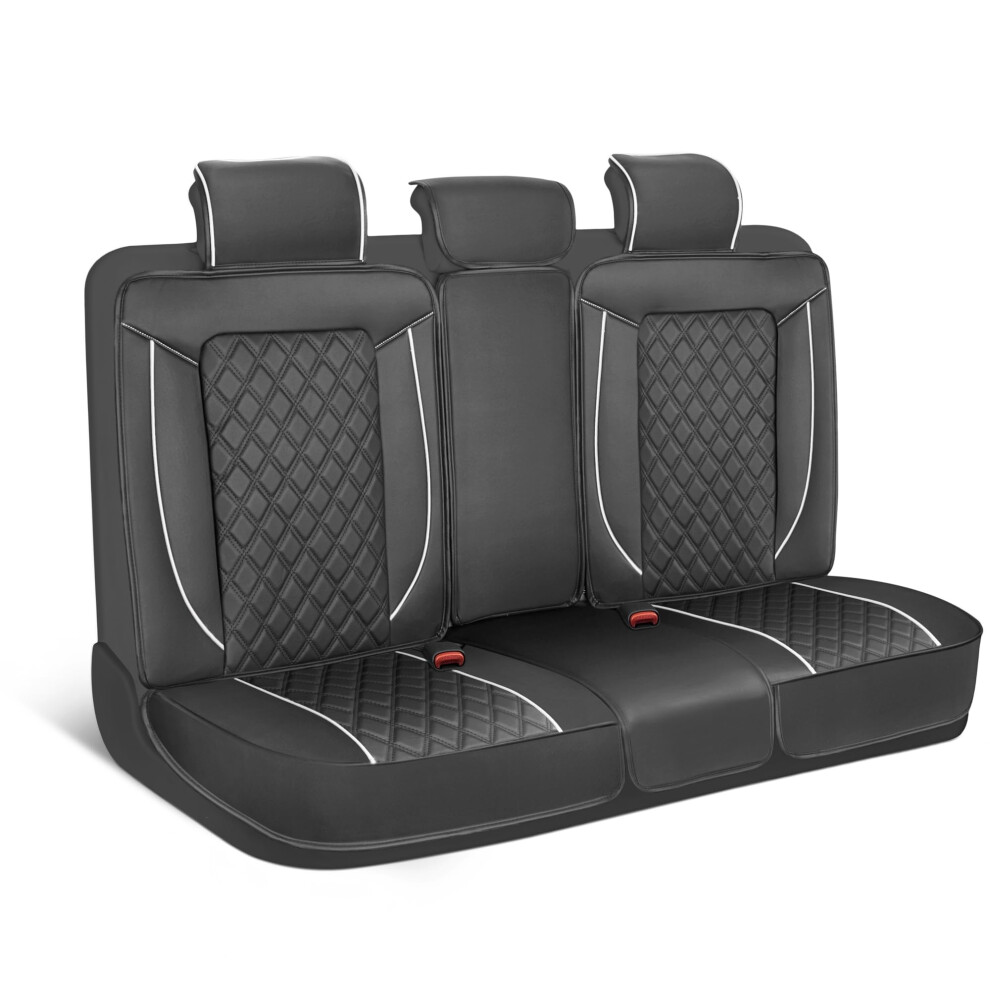 Motorbox Prestige Premium Seat Covers - Semi-Custom Fit Car Seat Covers For Rear Bench Automotive Interior Cover For Car Truck Van Suv - F Black/White 826942162480