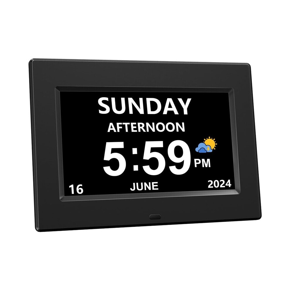 (Noir / 7 pouces) Horloge calendrier à gradation automatique Cadre photo numérique Affichage HD 12 alarmes