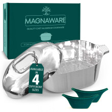 Magnaware Cast Aluminum Dutch Oven with Lid - 5 Quart Oval Lightweight Pot For Cajun Cookware Bread Baking & More - Roaster Pan with Silicone Covers