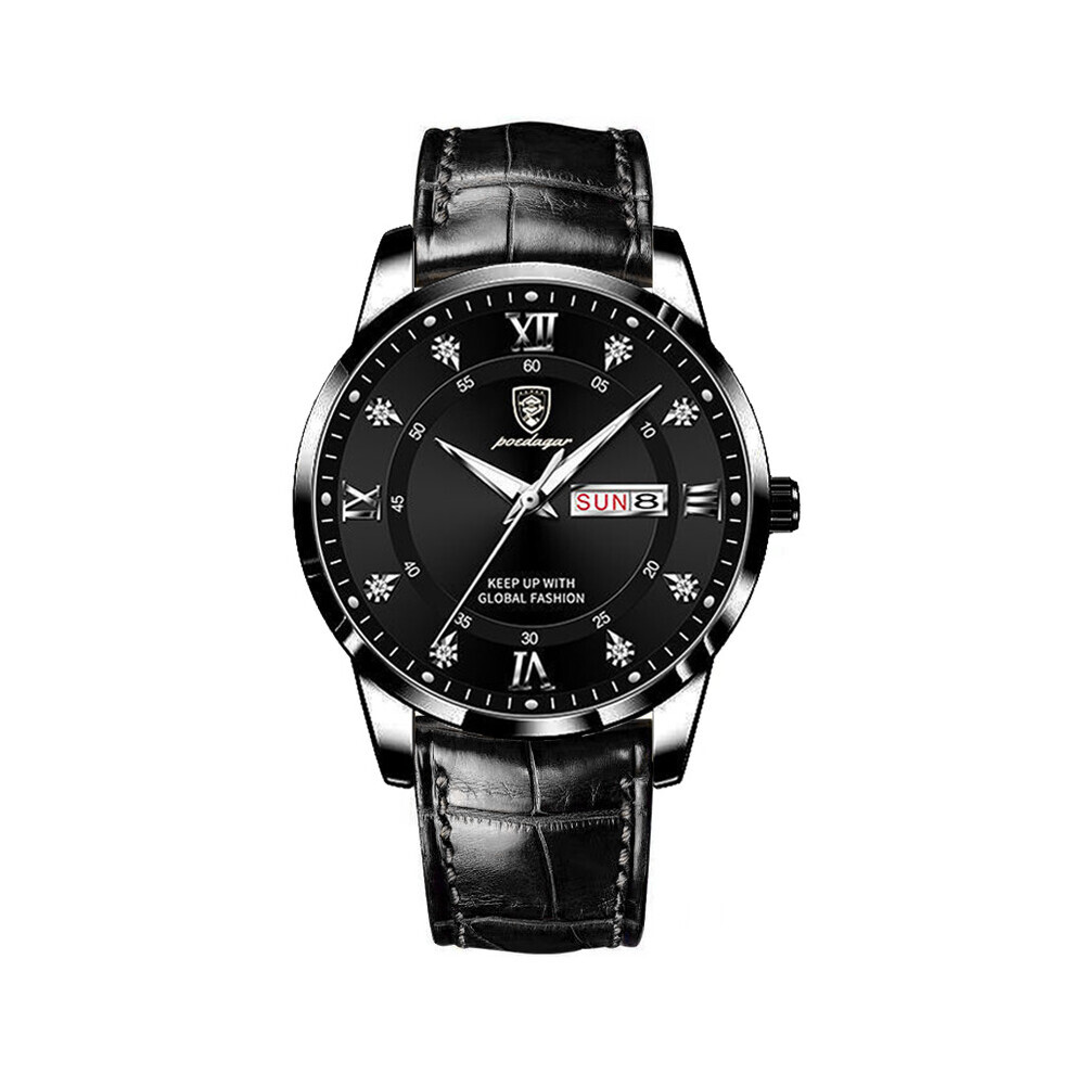 (Noir) Thin Mens Ultra Watch Calendrier Quartz Business Polyvalent