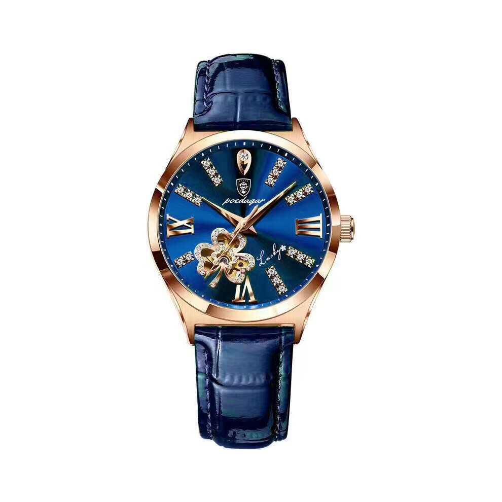 (Bleu) Mode Femmes Montre Étudiant Multi Fonctionnel En Acier Montre Automatique Décoration