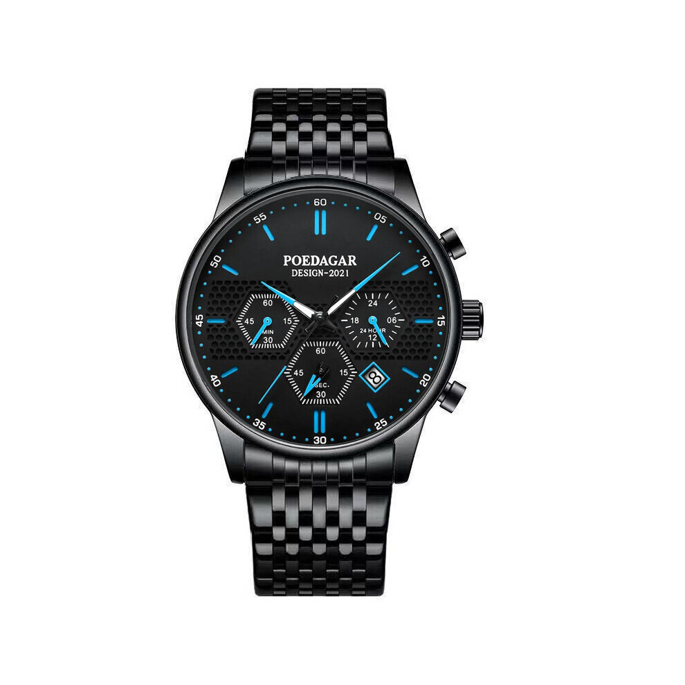 (Bleu) Montre Homme Calendrier Lumineux Quartz Business Polyvalent Mode Tendance