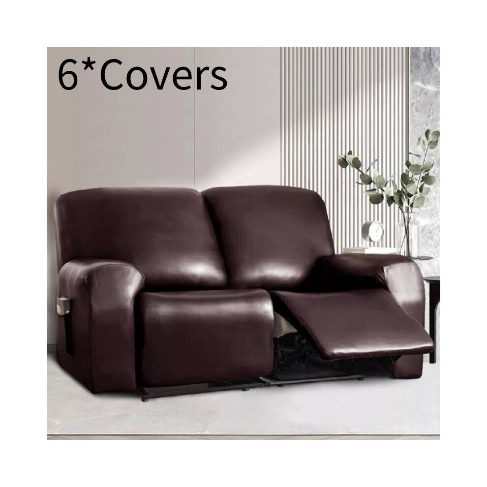 (Marron 2 places) Housses de canapé inclinables extensibles en cuir synthétique Housse de fauteuil 2