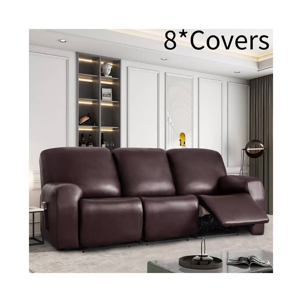 (Marron 3 places) Housses de canapé inclinables extensibles en cuir PU Housse de fauteuil imperméable