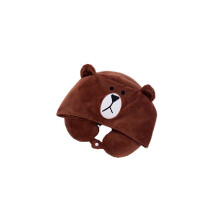 (Marron) oreiller cervical en forme de U à capuche en mousse à mémoire de forme broderie multicolore