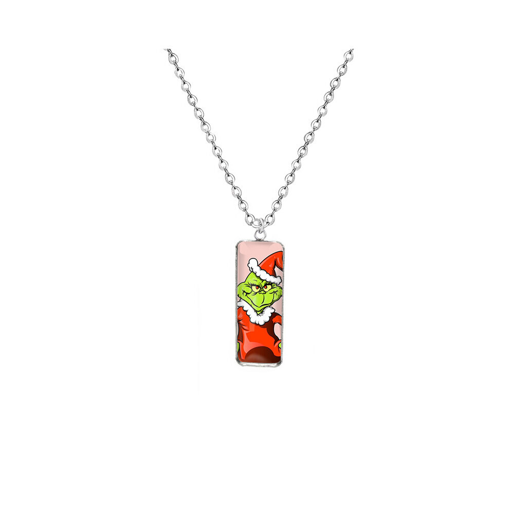 (FXXL110) Collier pendentif rectangulaire sur le thème du Grinch accrocheur en alliage et acier inoxydable