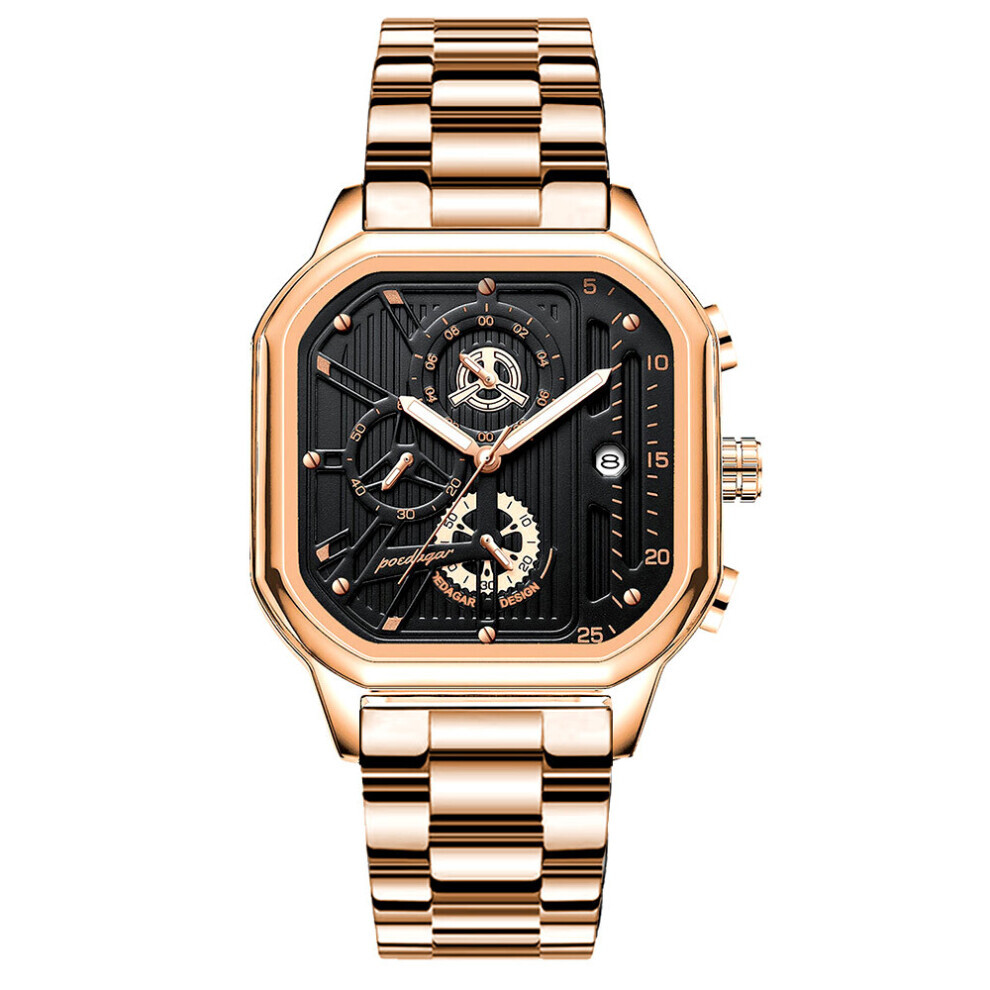 (Or) Montre pour hommes de mode étudiant Multi fonctionnel en acier montre automatique décoration
