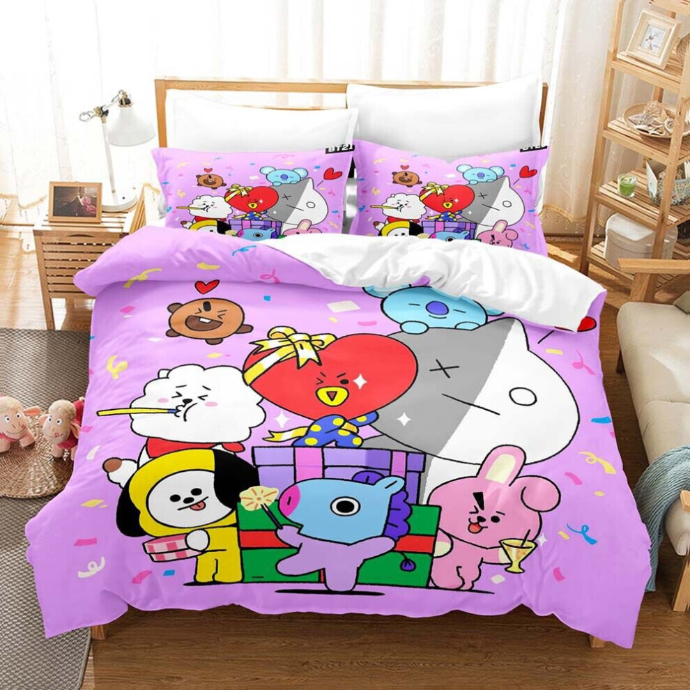 (Violet, 2 pièces 150 x 200 cm) Bangtan Nom BT21 BTS Design Housse de couette confortable Taie d'oreiller