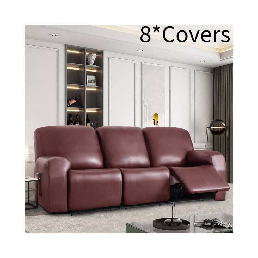 (Rouge 3 places) Housses de canapé inclinables extensibles en cuir PU Housse de fauteuil imperméable