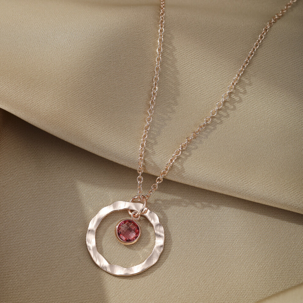 (Rose Or Rose) Collier de bijoux contemporain en or rose et verre rose avec forme géométrique minimaliste