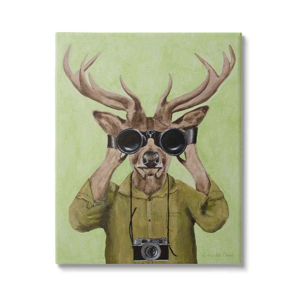 Stupell Industries - Jumelles et appareil photo dr  les et mignons en forme de cerf - Peinture sur fond vert - Design par Coco de Paris