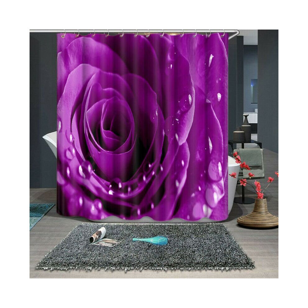(Rose, 180X180cm) Rideaux de douche imperméables à motif 3D Rideau de salle de bain en tissu polyester