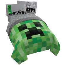Jay Franco Minecraft Creeper 5 delar helbddsset - Inkluderar vndbar tcke och lakan - Supermjukt blekningsbestndig mikrofiber - (officiell Min