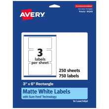 Avery mathvide rektangeletiketter med sikker fremf?ring 3"""" x 6"""" 750 mathvide printbare etiketter