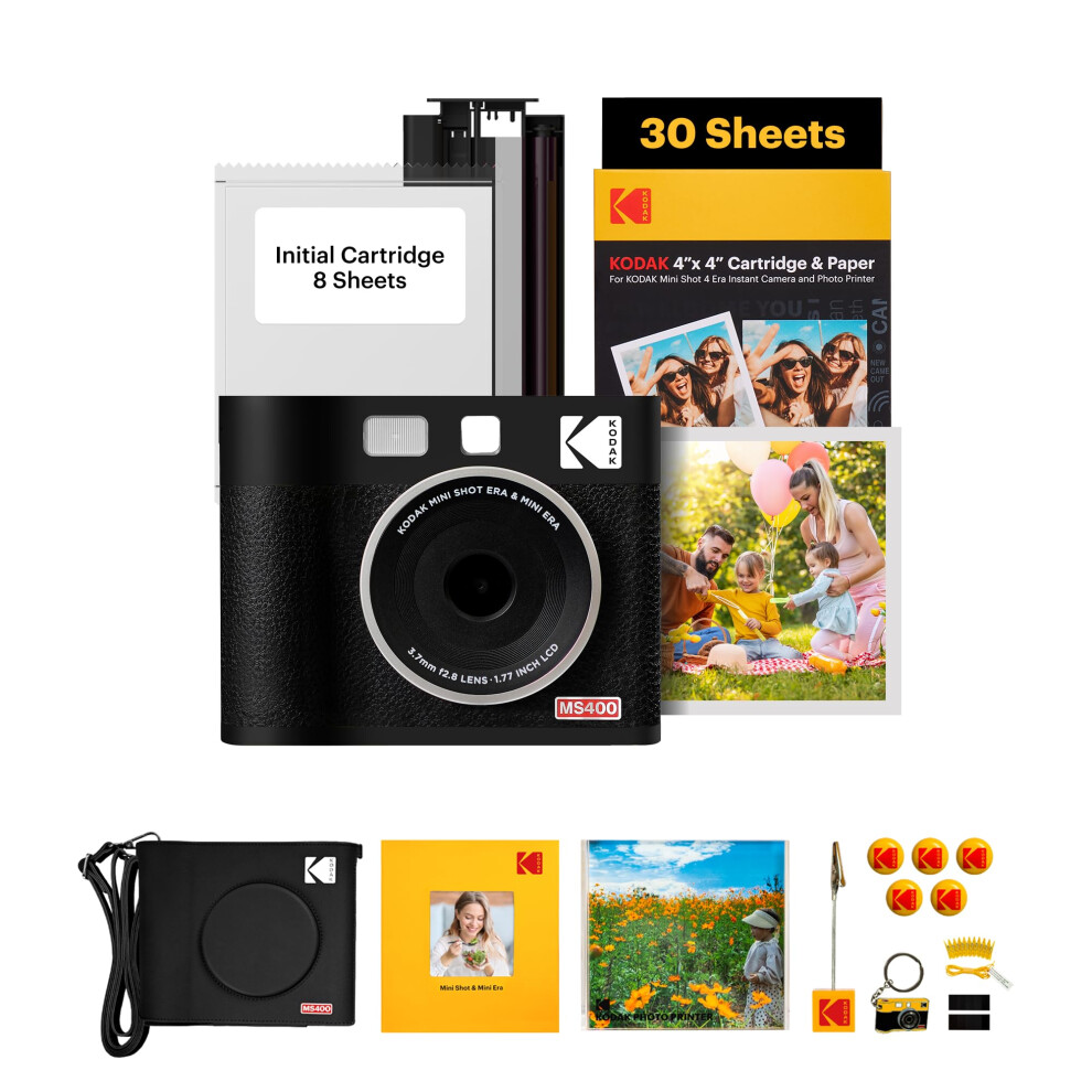 KODAK Mini Shot 4 ERA 4PASS 2-in-1 Instant Camera and Photo Printer (4x4) (Black  Camera + 70 Sheets + Gift Accessories)