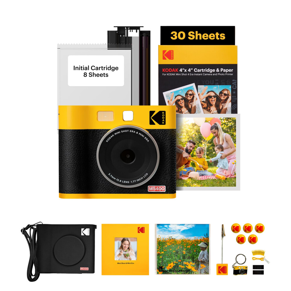 KODAK Mini Shot 4 ERA 4PASS 2-in-1 Instant Camera and Photo Printer (4x4) (Yellow  Camera + 70 Sheets + Gift Accessories)