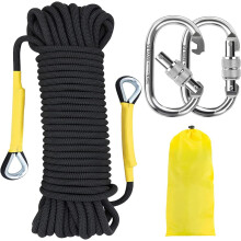 NTR Orange/Black/Blue Climbing Rope 10M(32ft) 20M(64ft) 30M(96ft) 50M(160ft)  8MM Static Rock Climbing Rope with 2 Steel Hooks  Rappelling Rope for Ou