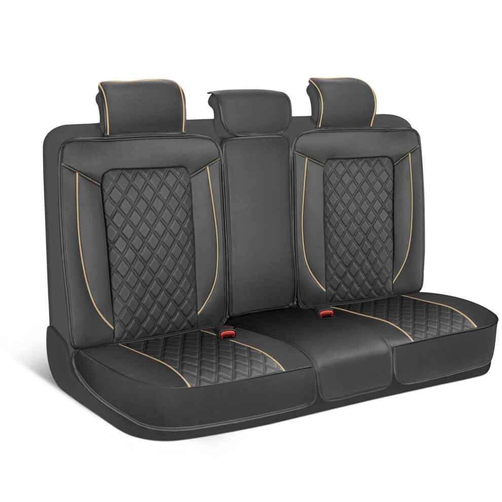 Motorbox Prestige Premium Seat Covers - Semi-Custom Fit Car Seat Covers For Rear Bench Automotive Interior Cover For Car Truck Van Suv - F Black/Beige 826942162466