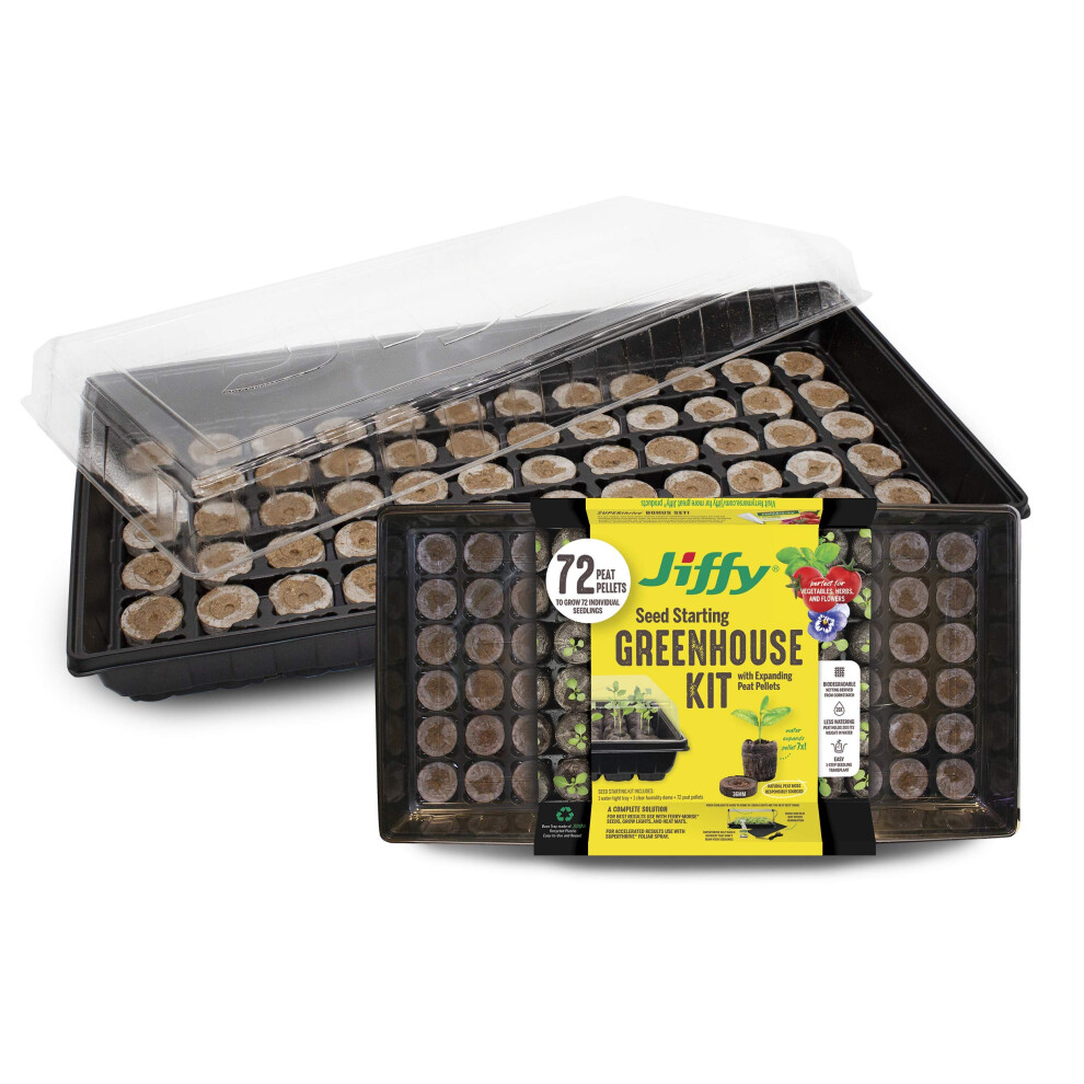 Kit de plateau de d   marrage Jiffy Seed, 72 pastilles de tourbe de 36 mm avec    tiquettes SUPERthrive et plantes en bonus - Lot de 4, 288 pastilles