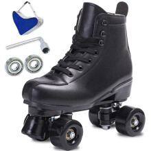 SCNUT SCUNT Skates Women's Men's High Top Black PU Leather Skates Classic Double Row Skates Adjustable Outdoor Indoor Quad Skates and Roller Derby (42