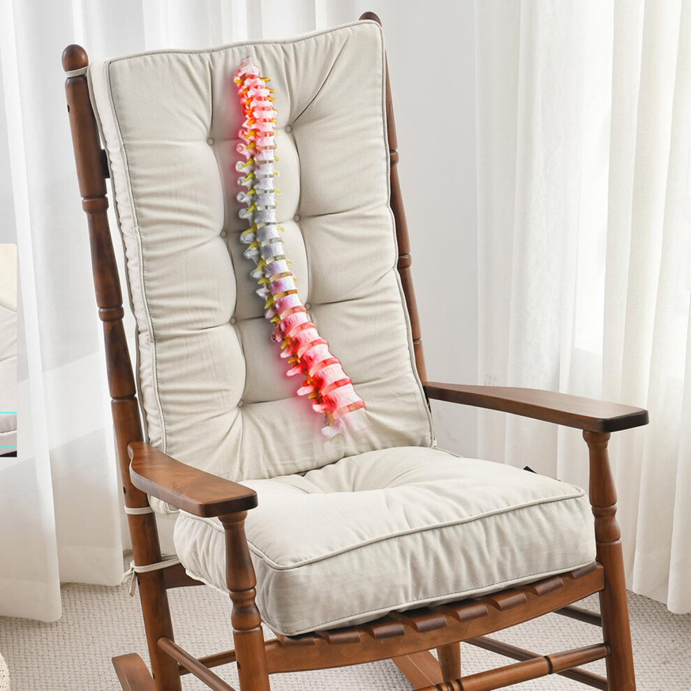 Sunrox Memory Foam Jumbo Rocking Chair Cushions Fadeshield Water Resistant Non Slip Durable Tufted Pads Set Of Seat & Back Cushion With Ties For Ind Cream