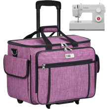 CAB55 Rolling Sewing Machine Case Detachable Rolling Sewing Machine Carrying Case on Wheels Trolley Tote Bag with Removable Bottom Wooden Board for