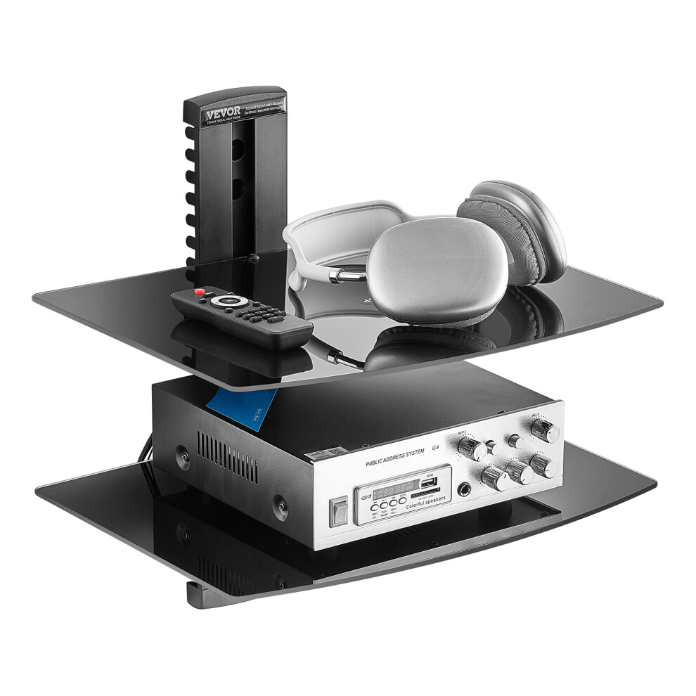 VEVOR Glass Floating Shelves  Holds up to 18 lbs  TV Wall Mount with Shelf Strengthened Floating Entertainment Center for DVD Players / PS4 / Cable Bo