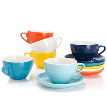 Sweese 6 Ounce Cappuccinokopjes met schotels Porseleinen dubbele espressokopjes set van 6 - Warm geassorteerde kleuren