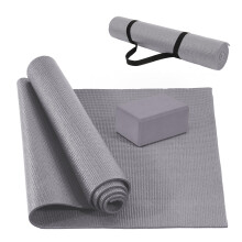 Univerz   lna podlo   ka na jogu Fitvids s vysokou hustotou 1/4 palca, odoln    voci roztrhnutiu, s popruhom na pren   anie a blokmi na jogu, siv