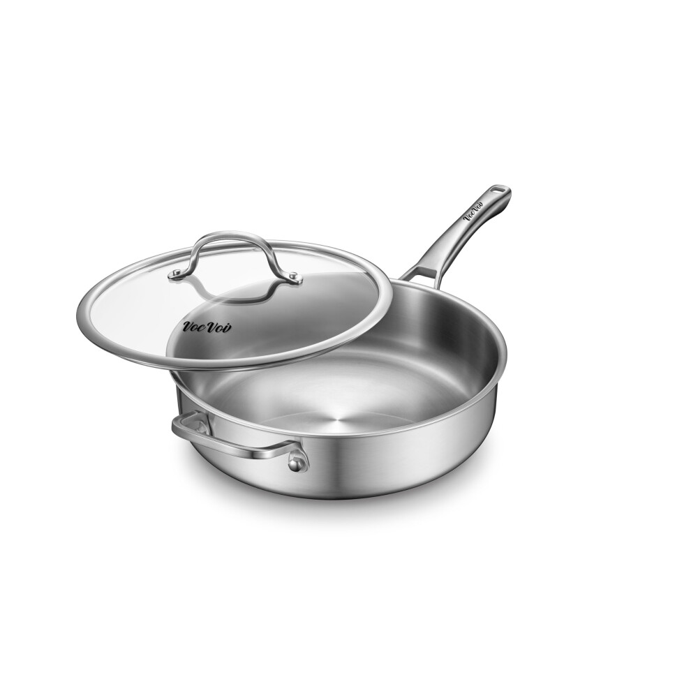 Vocvoi Sauteuse, 7 Quart Sauteuse, Edelstahl-Kochgeschirr, Bratpfanne, 12,5 Zoll, Edelstahl-Sauteuse Mit Deckel, Sp Lmaschinen- Und Ofenfest, Fun-image