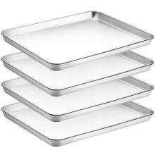 CEKEE roestvrijstalen bakplaten set van 4 grote bakvormen, bakplaten en bakplaten voor oven, halve bakplaten, pangrootte 18 x 13 x 1 inch, zware uitv