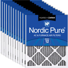 Filtres    air pour fournaise Nordic Pure 15 x 20 x 1 (14 1/2 x 19 1/2 x 3/4) MERV 12 pliss  s plus charbon, paquet de 12
