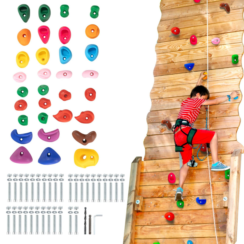 VEVOR 32 Rock Climbing Holds for Kids and Adults  Multi-Colored Climbing Rock Wall Grips for Indoor and Outdoor Playground Play Set - Mounting Hardwar