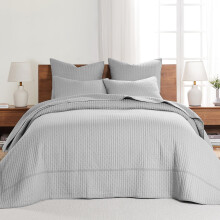 Levtex Home - Cross Stitch Light Grey Bedspread Set - Full Quilted Bedspread and Two Standard Shams - Cross Stitch Pattern - Bedspread (100x104in.) a