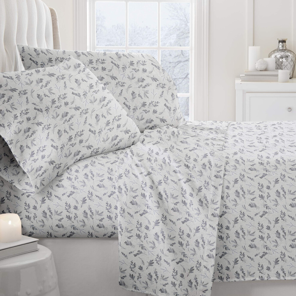 March    de lin 4 pi   ces Cal King Flords Set (botanique gris clair) - Dormez mieux que jamais avec ces draps de lit ultra-doux et de refroidissemen