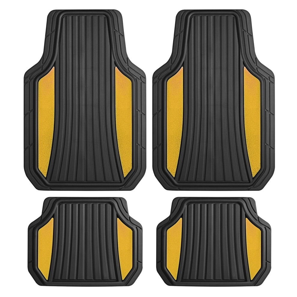 Ensemble Complet De Tapis De Sol Pour Voiture Motor Trend Chrometech - Tapis De Sol En Caoutchouc Durables Pour Voitures Avec Accent Bicolore, Protect-image