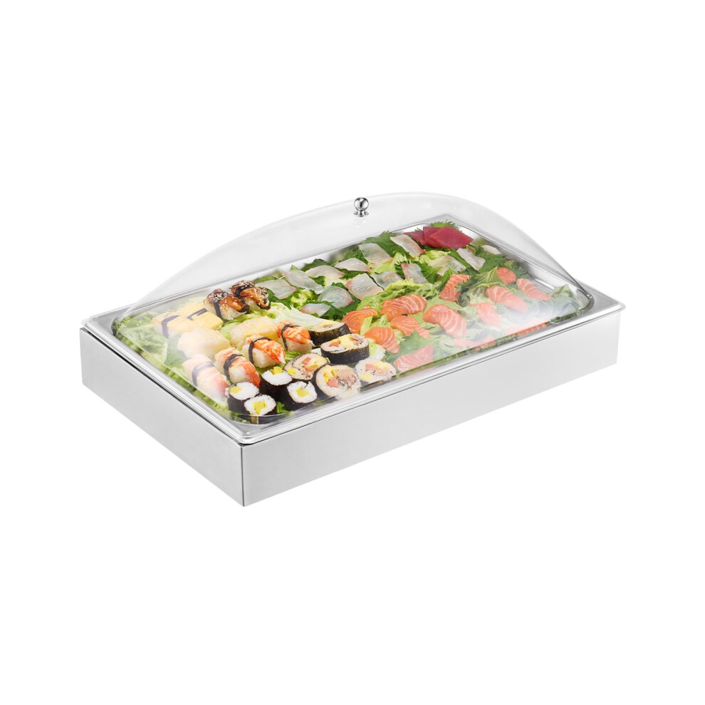 VEVOR Countertop Food Serving Display Container  1 x 1 Pan Stainless Steel Food Serving Tray  Buffet Condiment Dispenser Display Rack with Clear Arc L