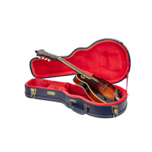 Crossrock Relief Series Mandolinfodral fr F-stil | Carved Ocean Blue Finish Deep Scarlett Velvet Interior Lock - Premium Wooden Hardshell