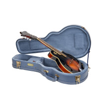 Crossrock Relief Series Mandolinfodral fr F-stil | Carved Smoke Blue Finish Monokrom Blue Velvet Interior Lock - Premium Wooden Hardshell