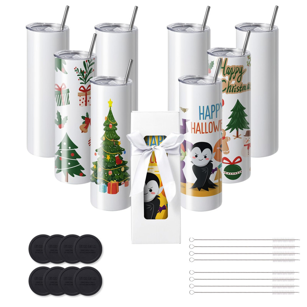 VEVOR 8 Pack 30 Oz Sublimation Tumblers  Skinny Straight Stainless Steel Blanks Cups  Stainless Steel Double Wall Tumbler for Heat Transfer Customized